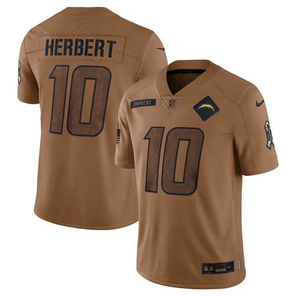 Men's Los Angeles Chargers #10 Justin Herbert 2023 Brown Salute To Service Limited Football Stitched Jersey Dyin